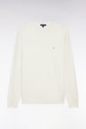 Pull col rond en coton et soie mélangés écru coupe droite
