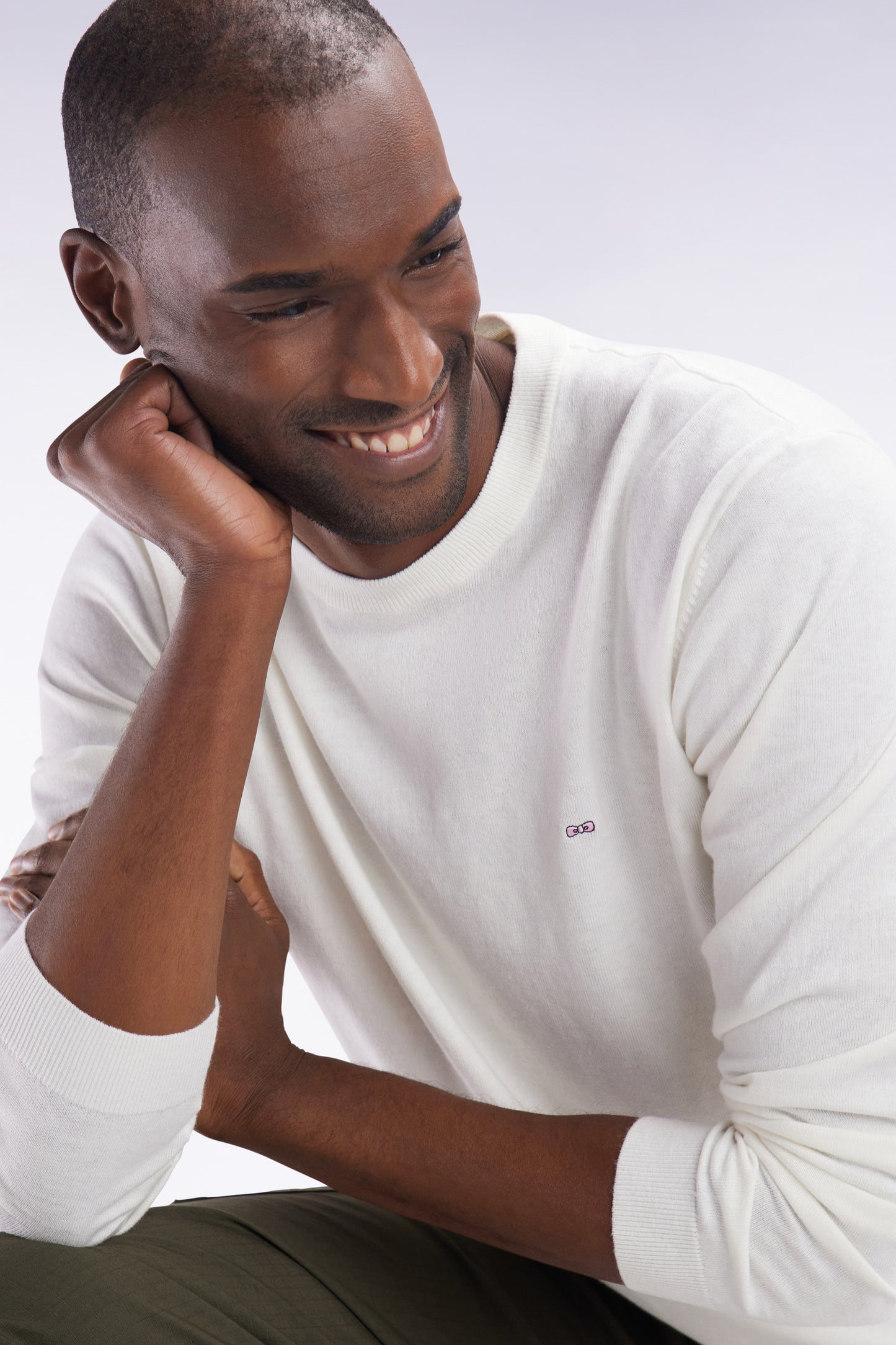 Straight-fit ecru cotton-silk blend crewneck jumper