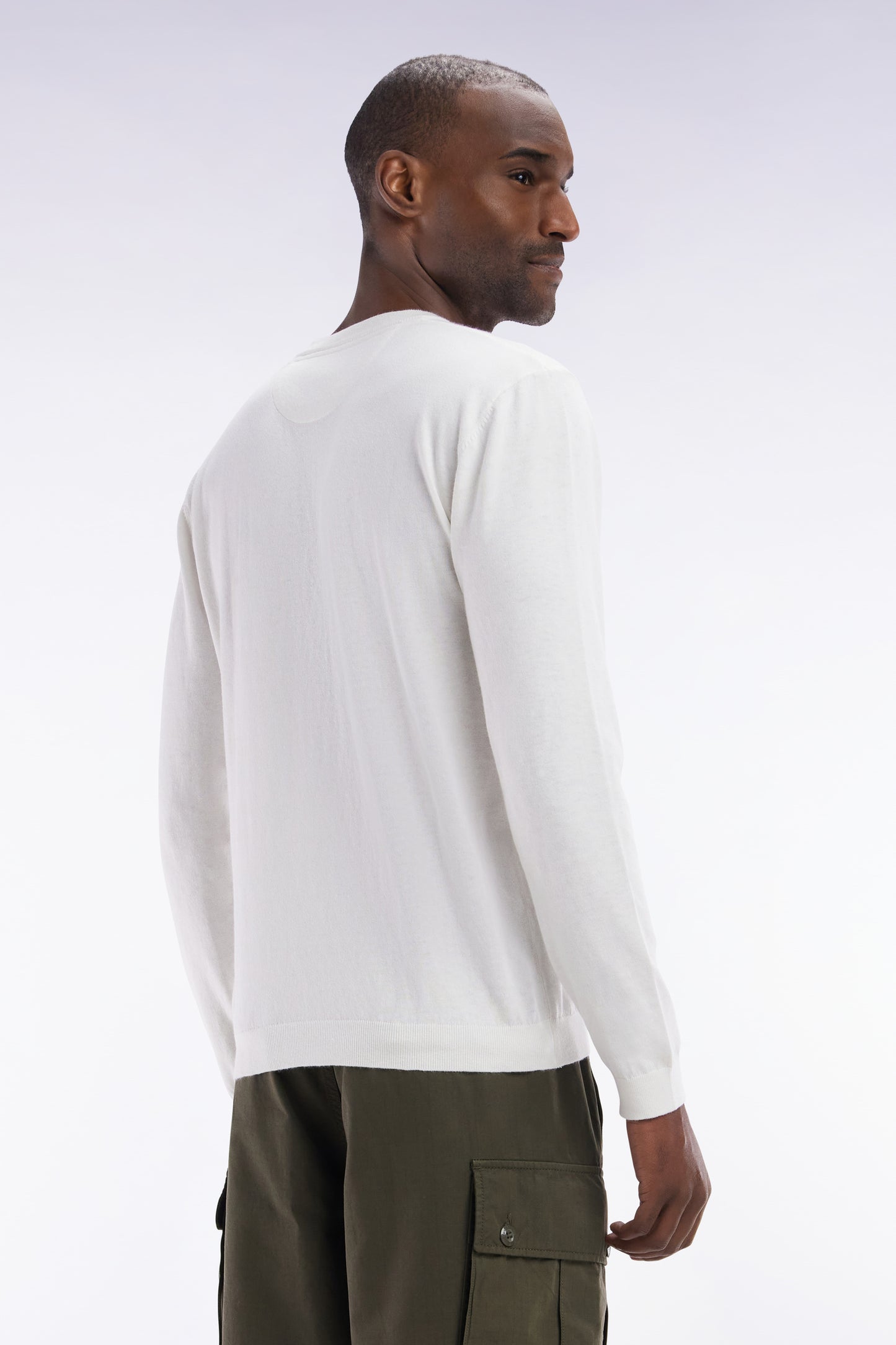 Straight-fit ecru cotton-silk blend crewneck jumper