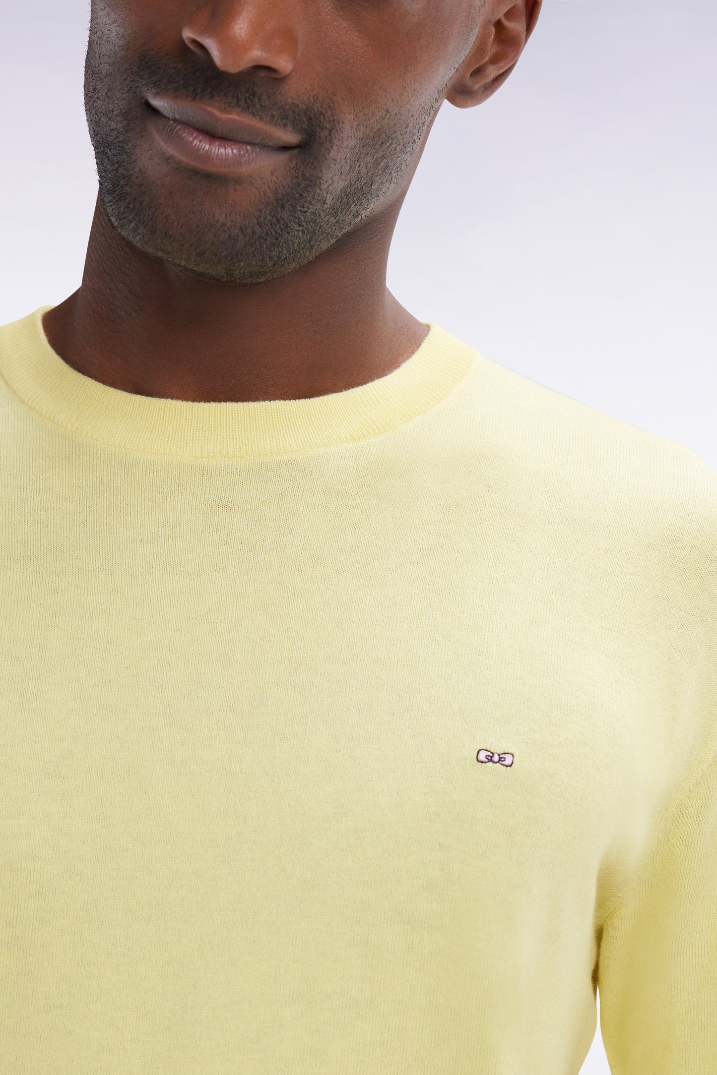 Pull col rond en coton et soie mélangés ivoire coupe droite