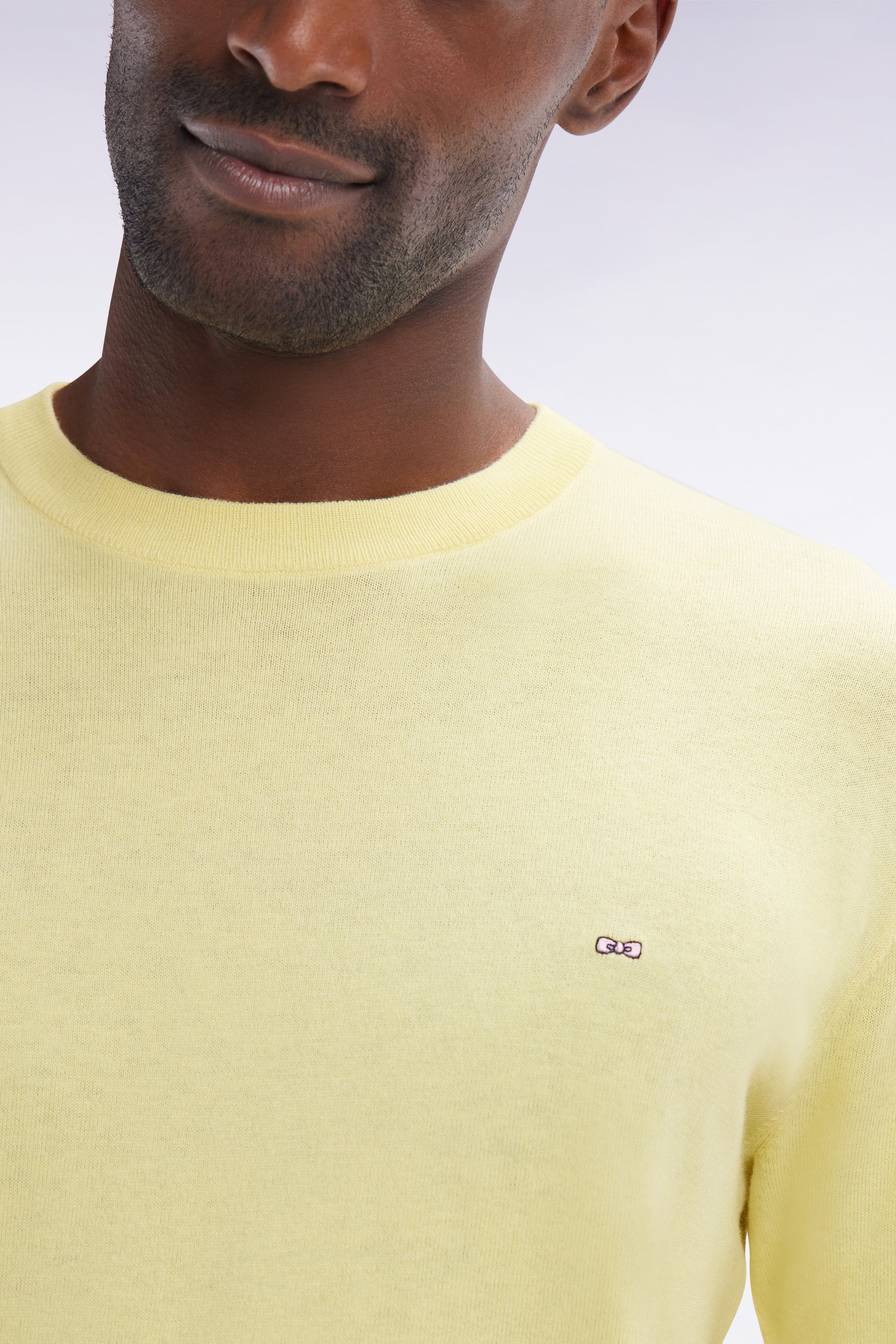 Pull col rond en coton et soie mélangés ivoire coupe droite