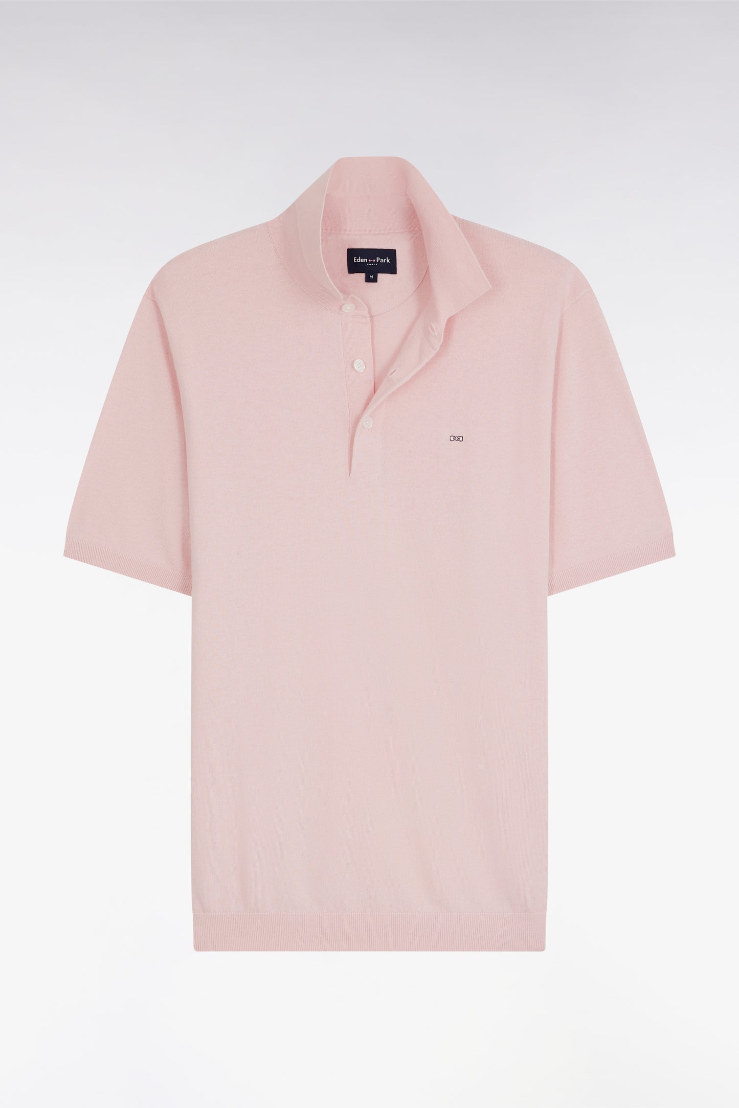Pull col polo en coton et soie mélangés rose coupe droite