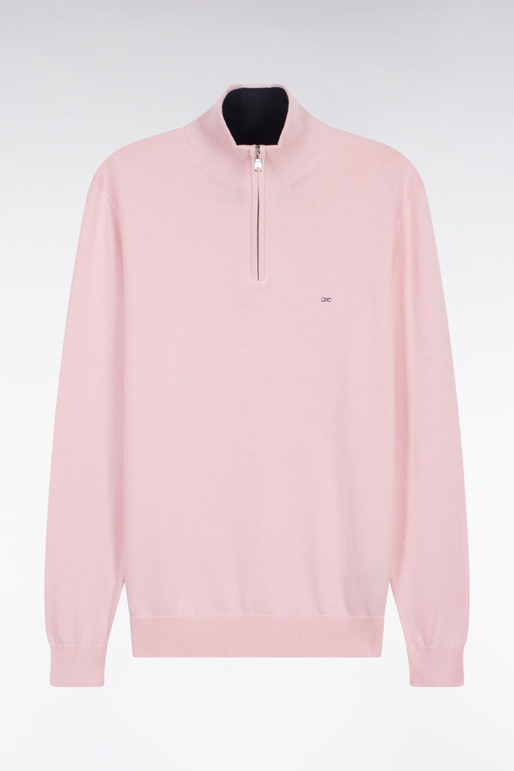 Pull col camionneur en coton rose coupe droite