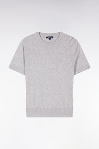 Straight-fit short-sleeved round-neck grey jumper in organic cotton cashmere blend