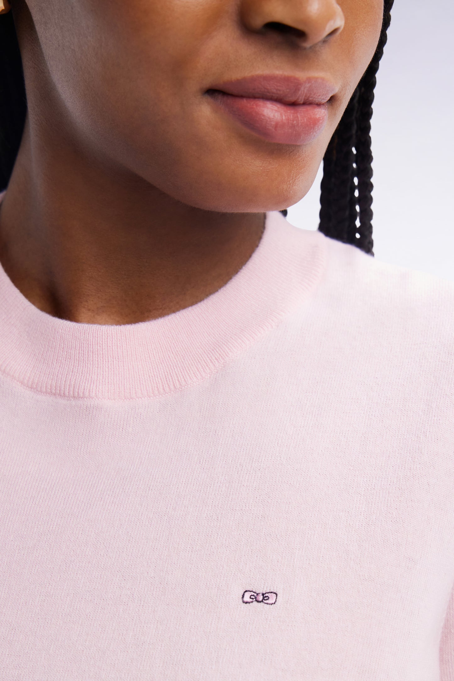Relaxed-fit short-sleeved round-neck jumper in pink cotton-silk thin blend