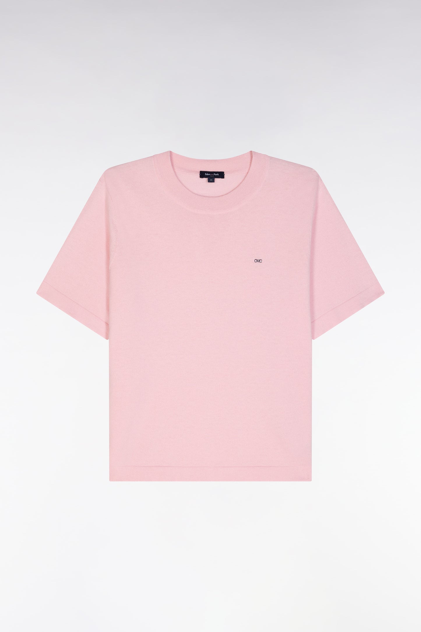 Relaxed-fit short-sleeved round-neck jumper in pink cotton-silk thin blend