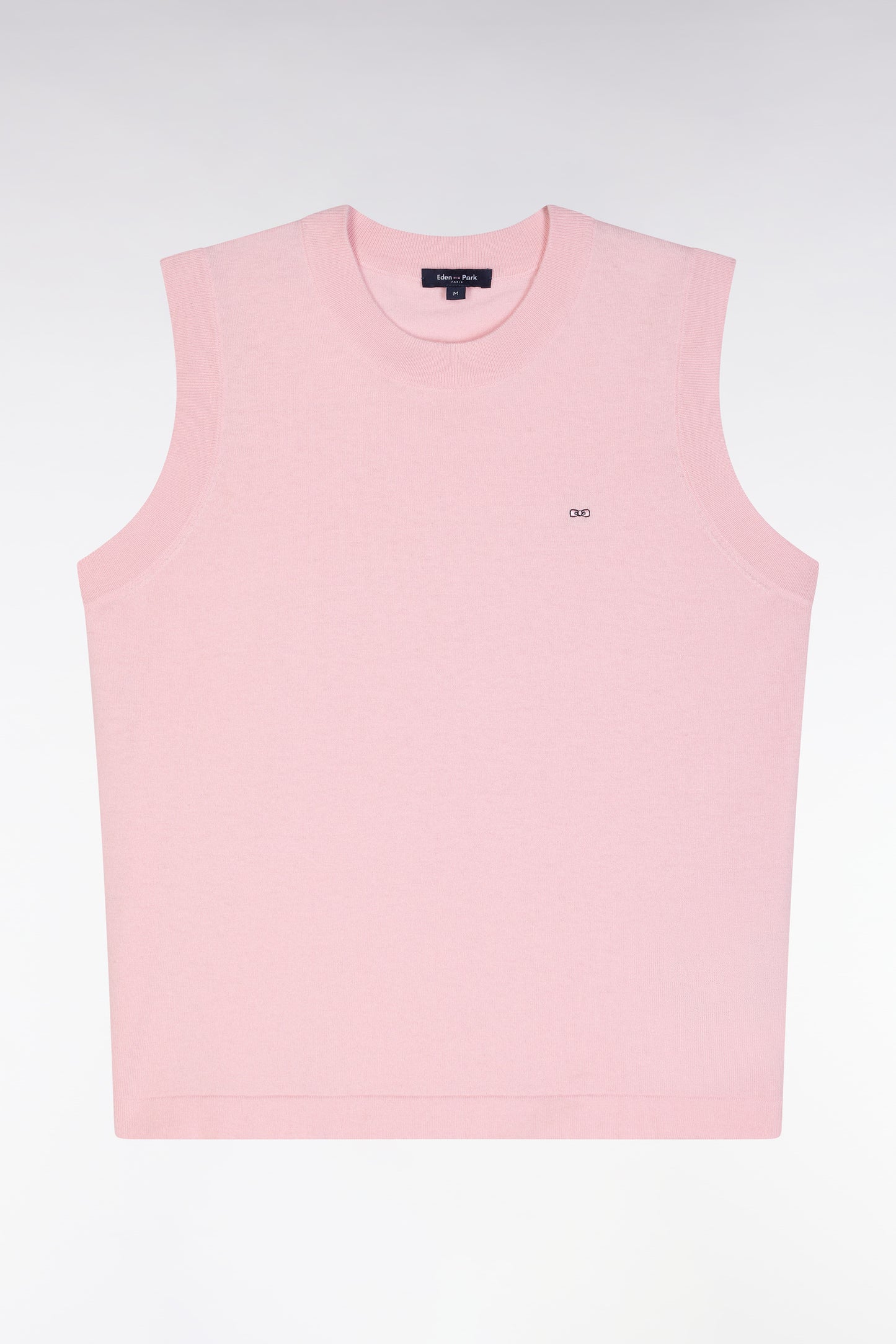 Pull débardeur fin à col rond en coton et soie mélangés rose coupe décontractée