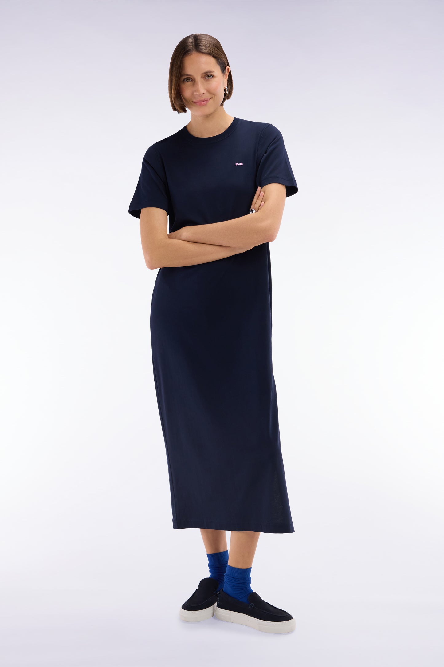 T-shirt dress in navy Pima cotton, straight cut