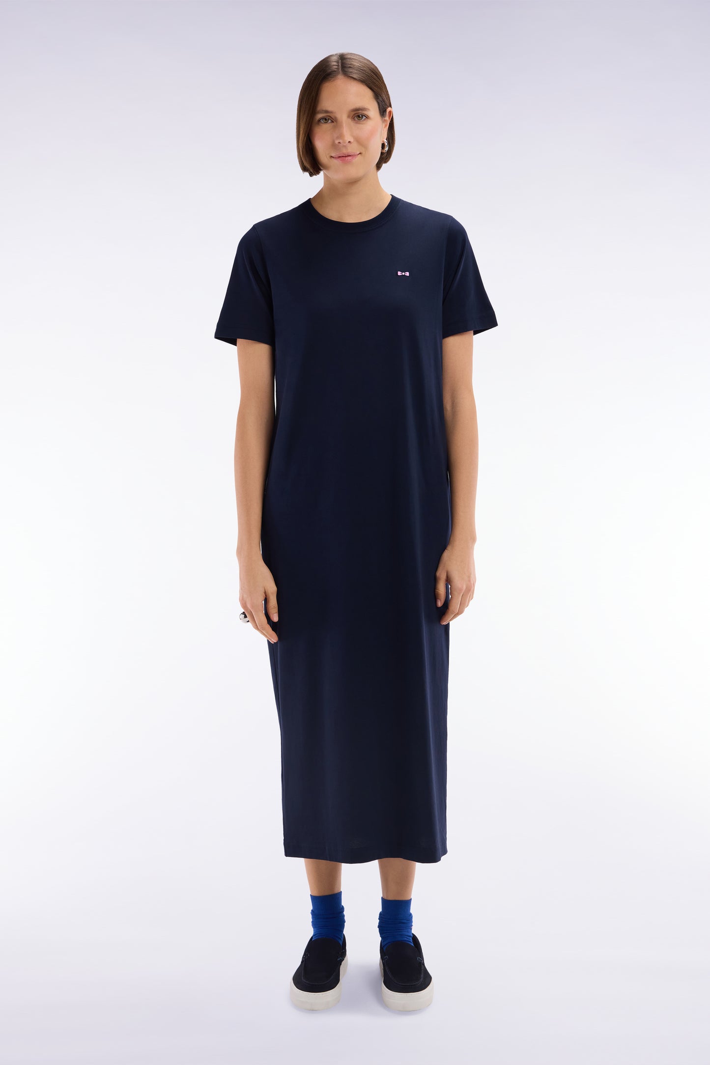 T-shirt dress in navy Pima cotton, straight cut