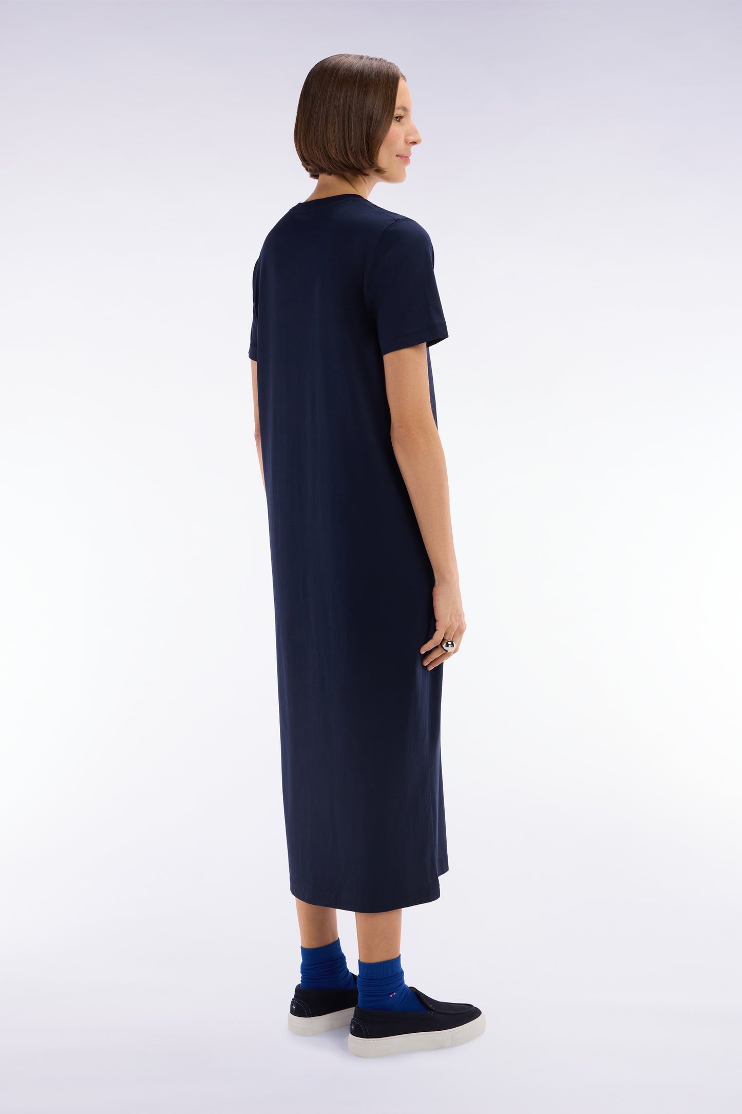 T-shirt dress in navy Pima cotton, straight cut