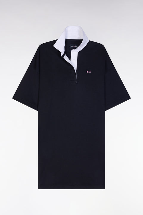 Robe maillot en coton Pima marine à col blanc coupe décontractée - Image 2