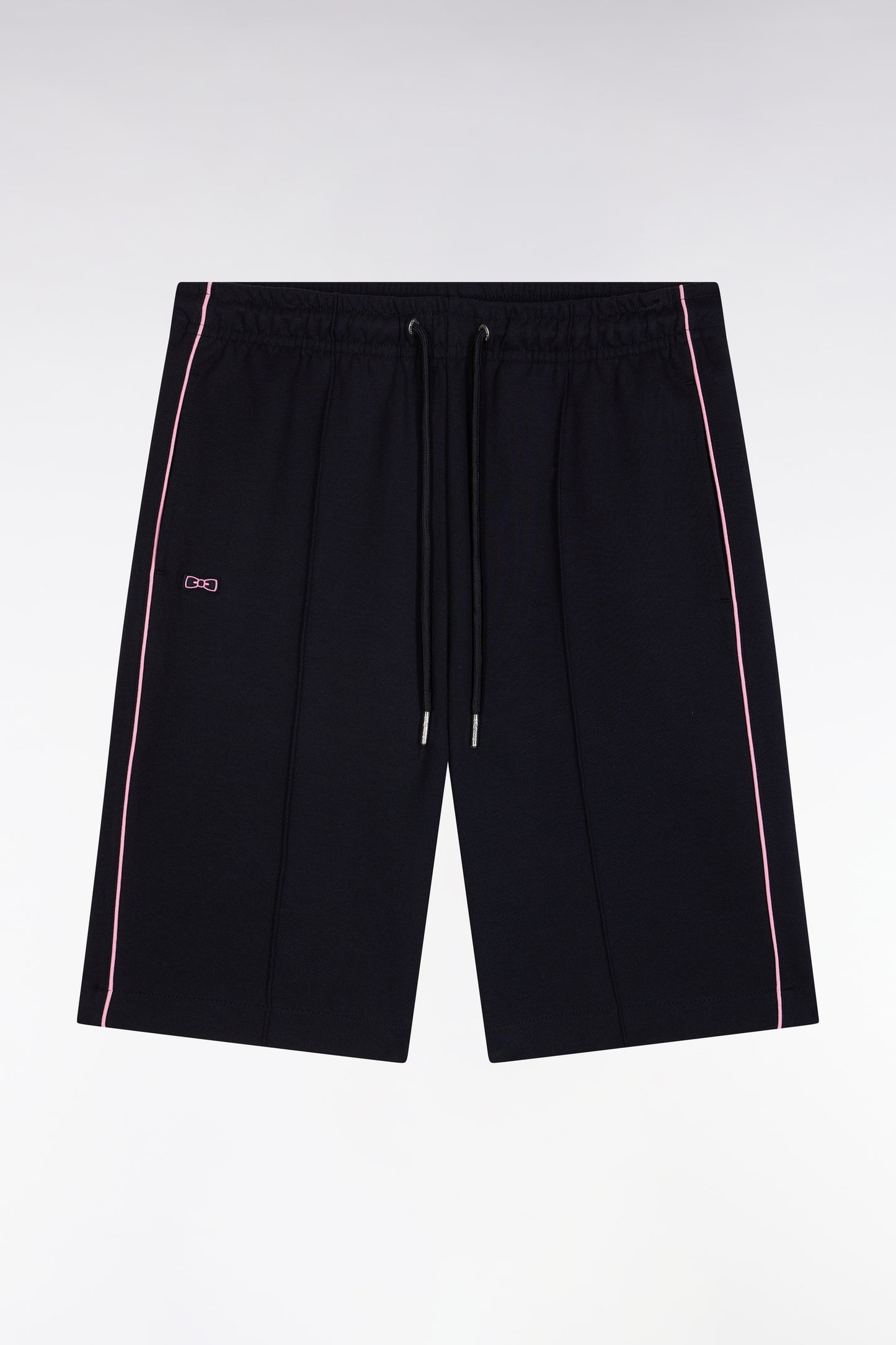 Straight-cut navy jogger shorts in cotton interlock