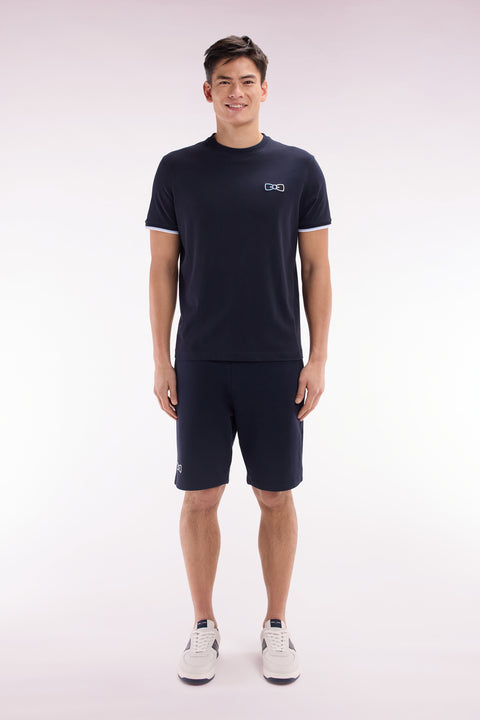 Relaxed-fit navy cotton fleece jogger shorts - Image 1