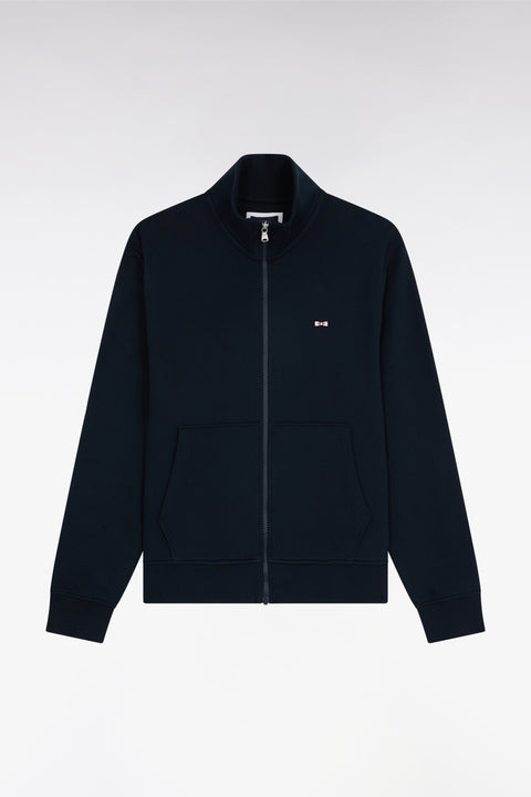 Sweatshirt zippé en coton marine coupe droite - Image 1