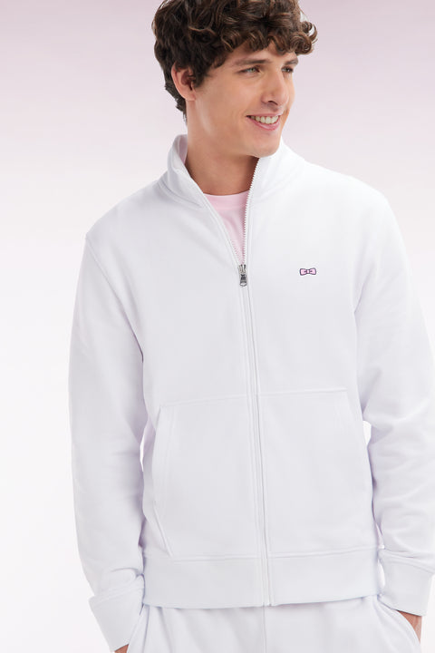 Sweatshirt zippé en coton blanc coupe droite - Image 3