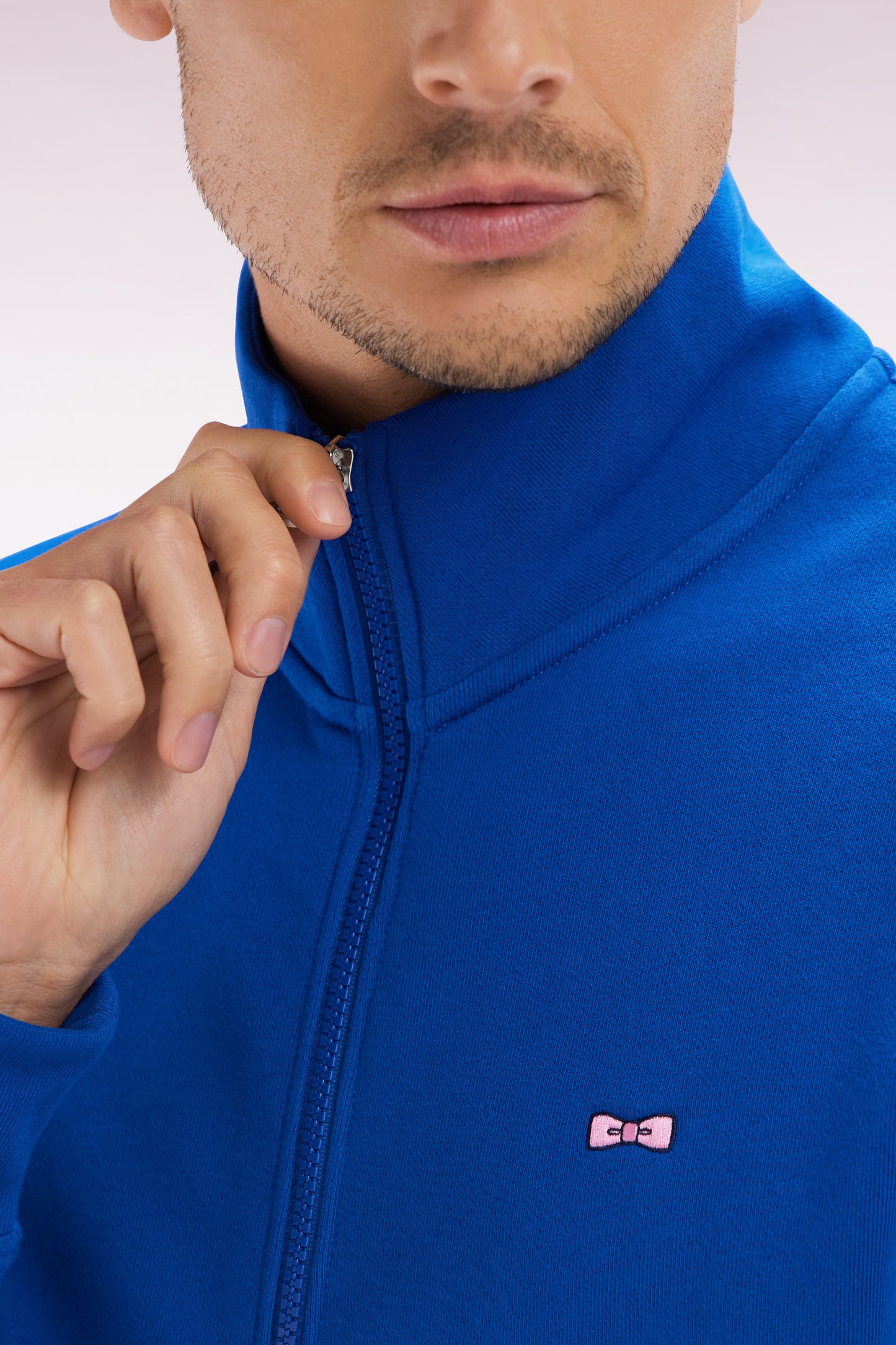 Sweatshirt zippé en coton bleu foncé coupe droite
