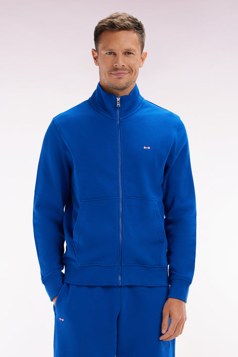 Sweatshirt zippé en coton bleu foncé coupe droite - Image 1