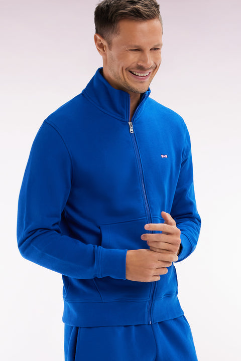Sweatshirt zippé en coton bleu foncé coupe droite - Image 3