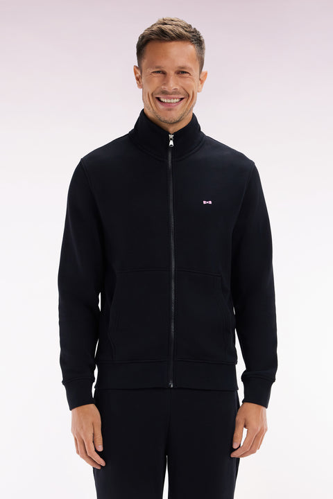 Sweatshirt zippé en coton noir coupe droite - Image 1