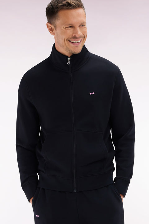 Sweatshirt zippé en coton noir coupe droite - Image 2