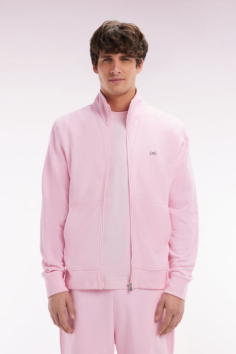 Sweatshirt zippé en coton rose coupe droite - Image 1