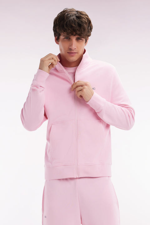 Sweatshirt zippé en coton rose coupe droite - Image 3