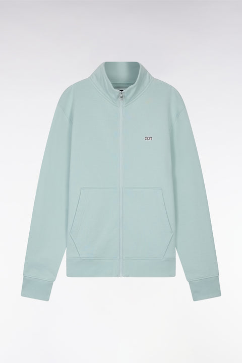 Sweatshirt zippé en coton vert d'eau coupe droite - Image 2