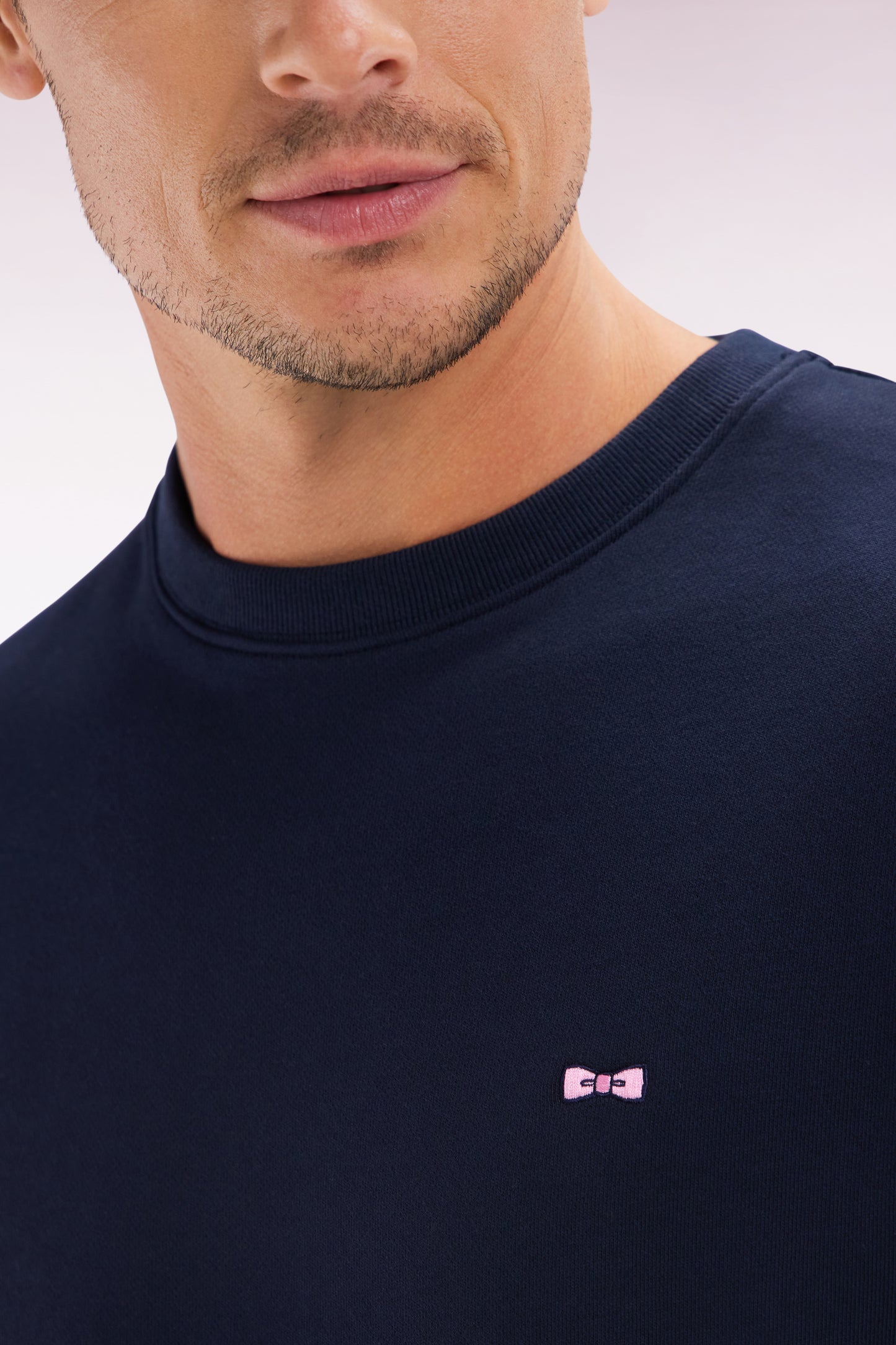 Straight-fit navy cotton fleece sweatshirt