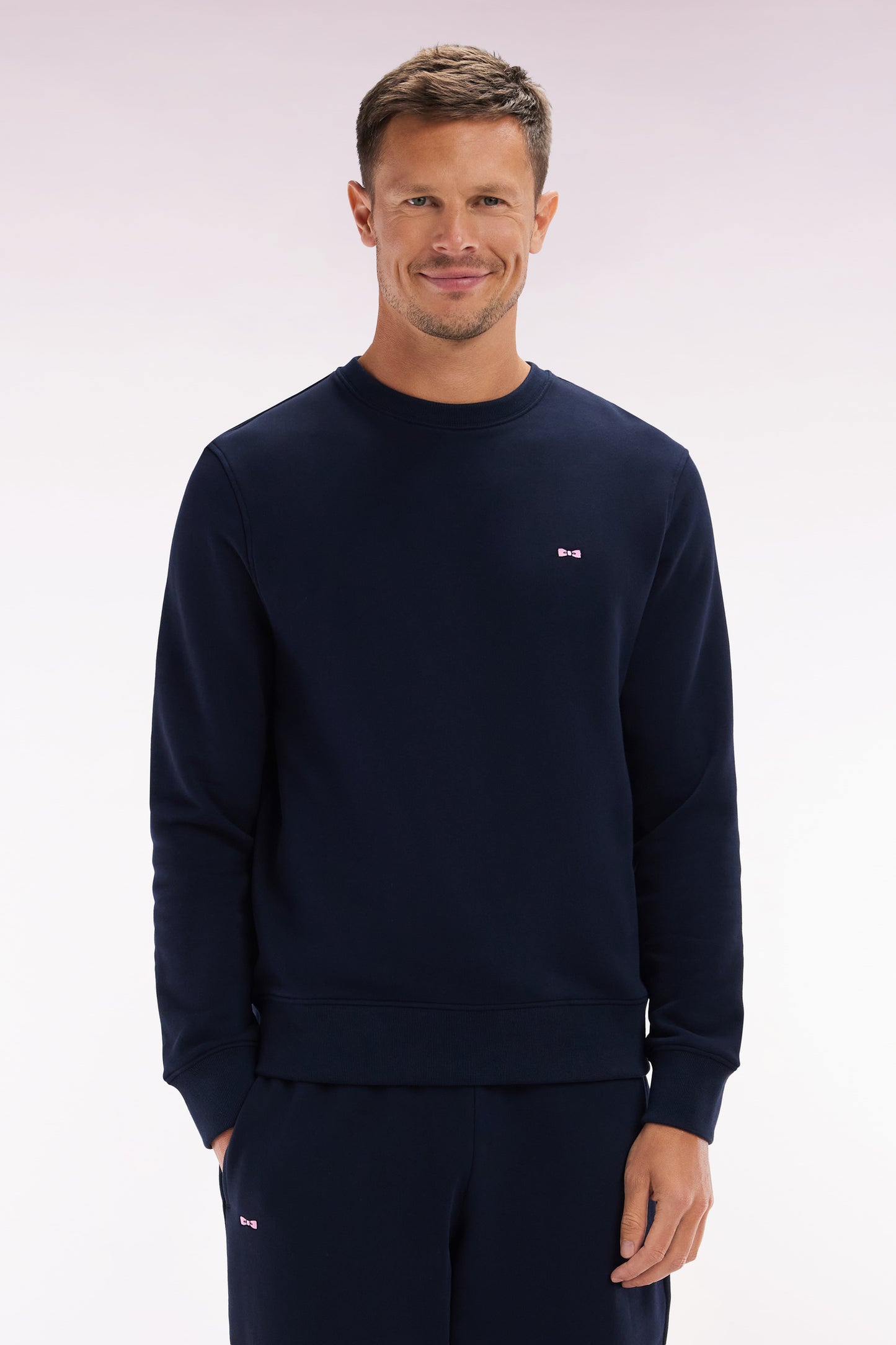 Straight-fit navy cotton fleece sweatshirt