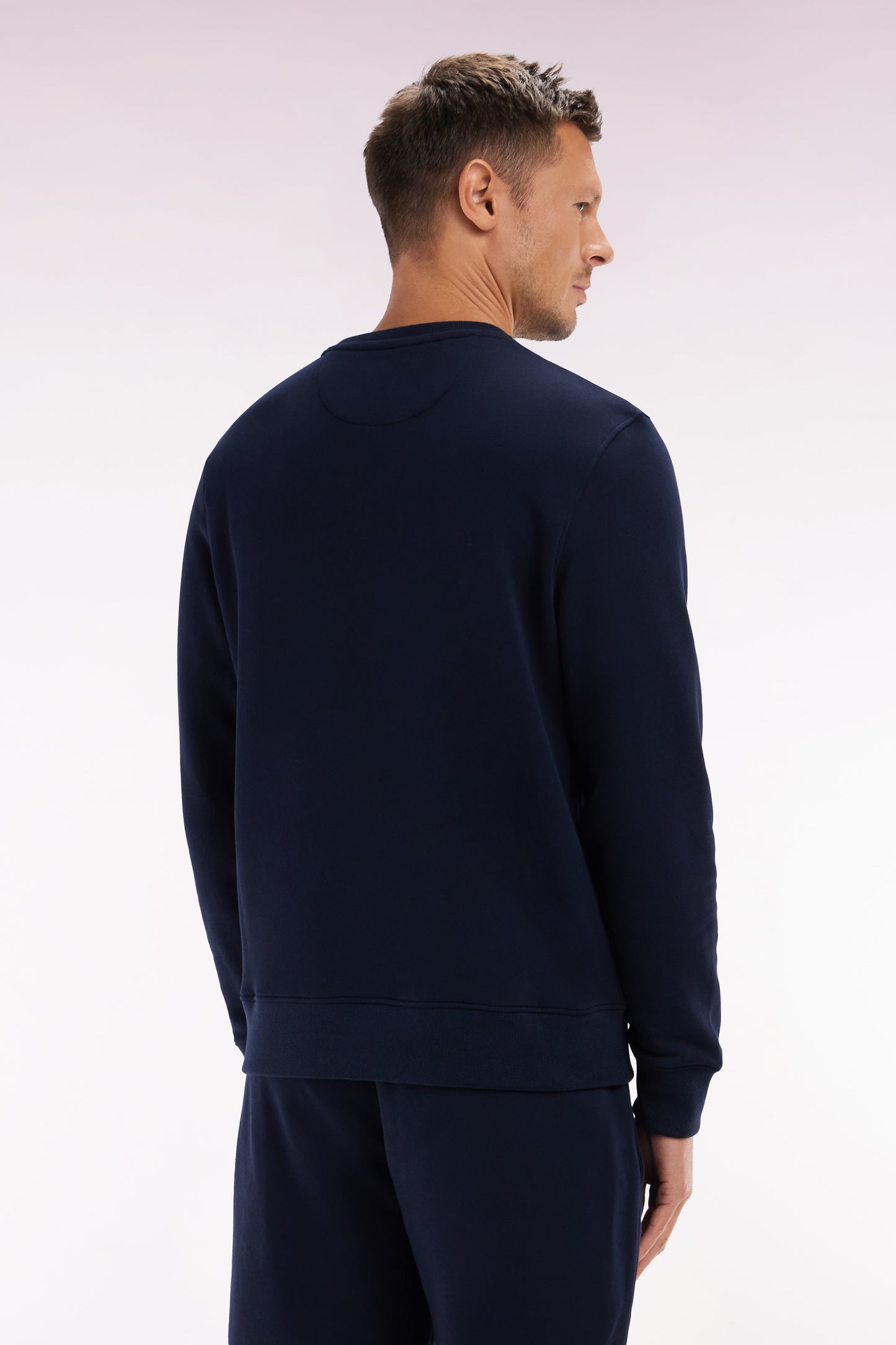 Straight-fit navy cotton fleece sweatshirt