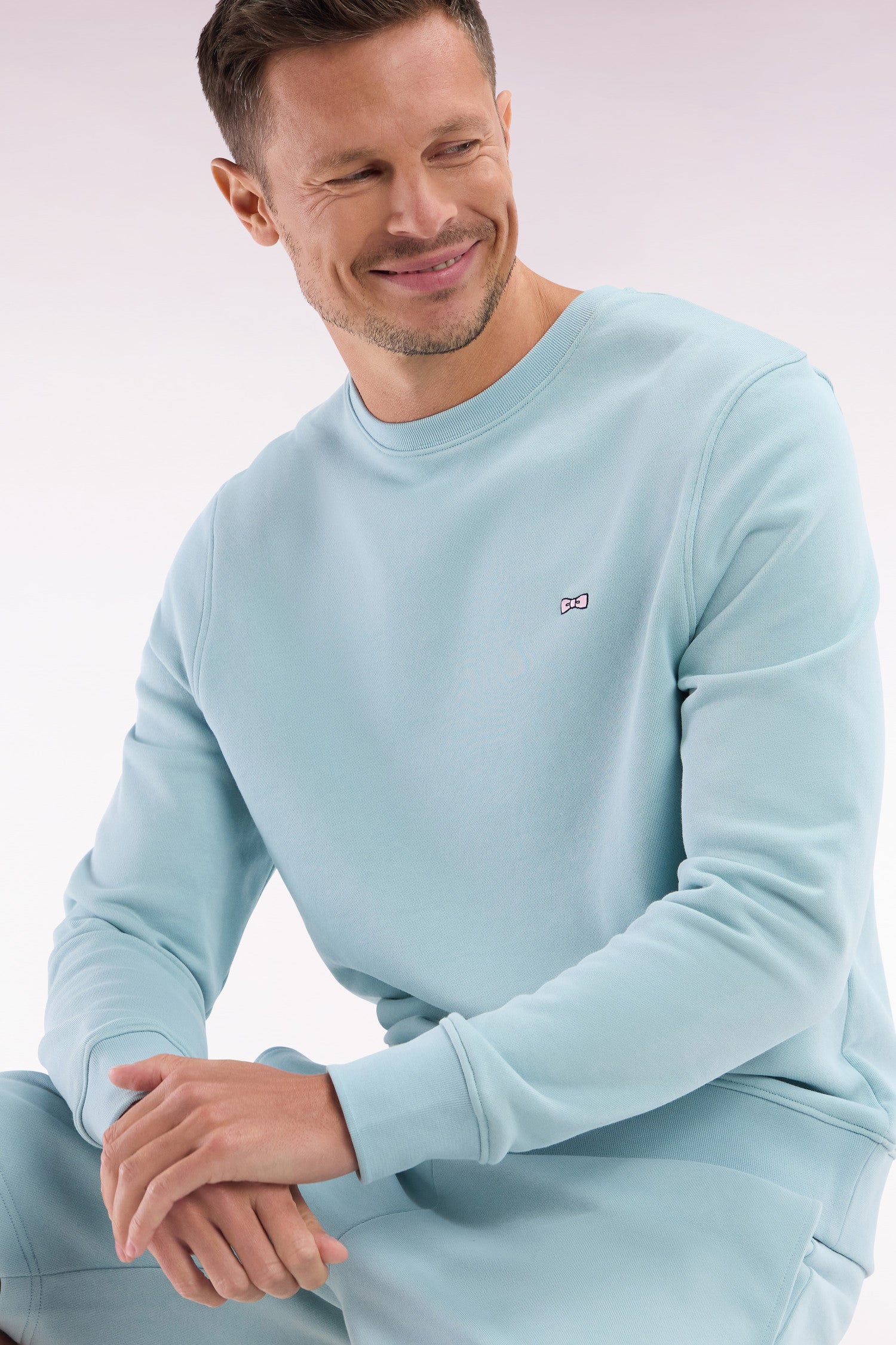 Sweatshirt en molleton coton vert d'eau coupe droite