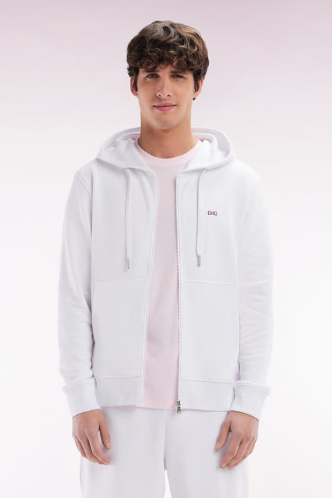 Sweatshirt zippé en molleton coton blanc coupe droite - Image 1