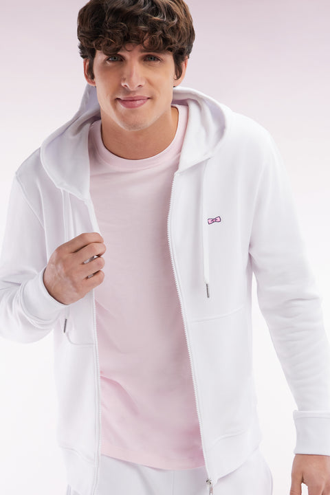 Sweatshirt zippé en molleton coton blanc coupe droite - Image 3