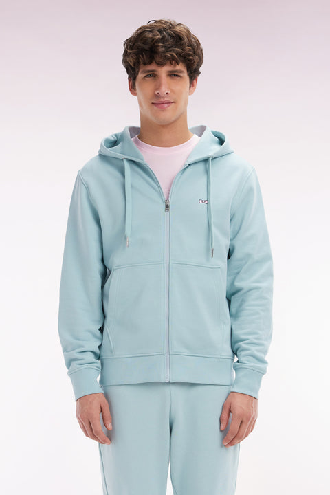 Sweatshirt zippé en molleton coton vert d'eau coupe droite - Image 1