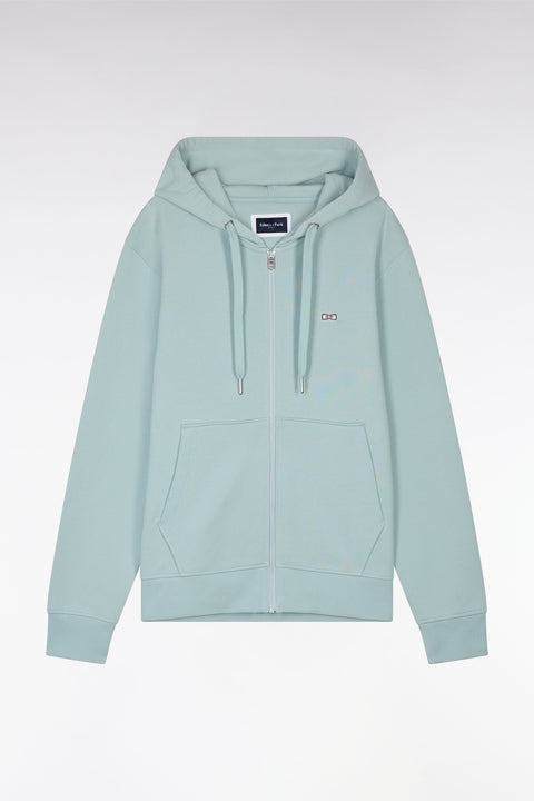 Sweatshirt zippé en molleton coton vert d'eau coupe droite - Image 2