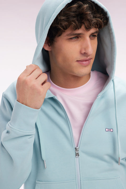 Sweatshirt zippé en molleton coton vert d'eau coupe droite - Image 3