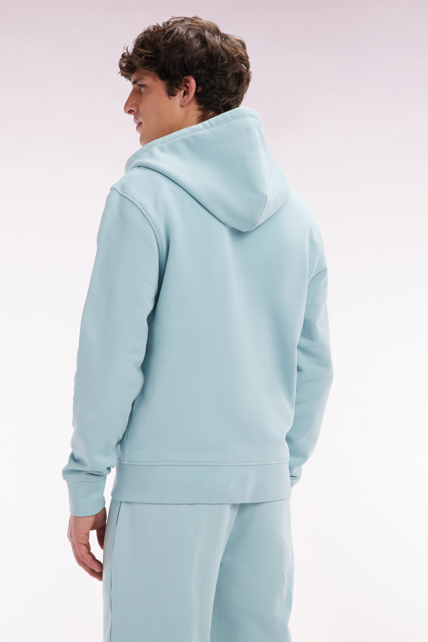 Sweatshirt zippé en molleton coton vert d'eau coupe droite