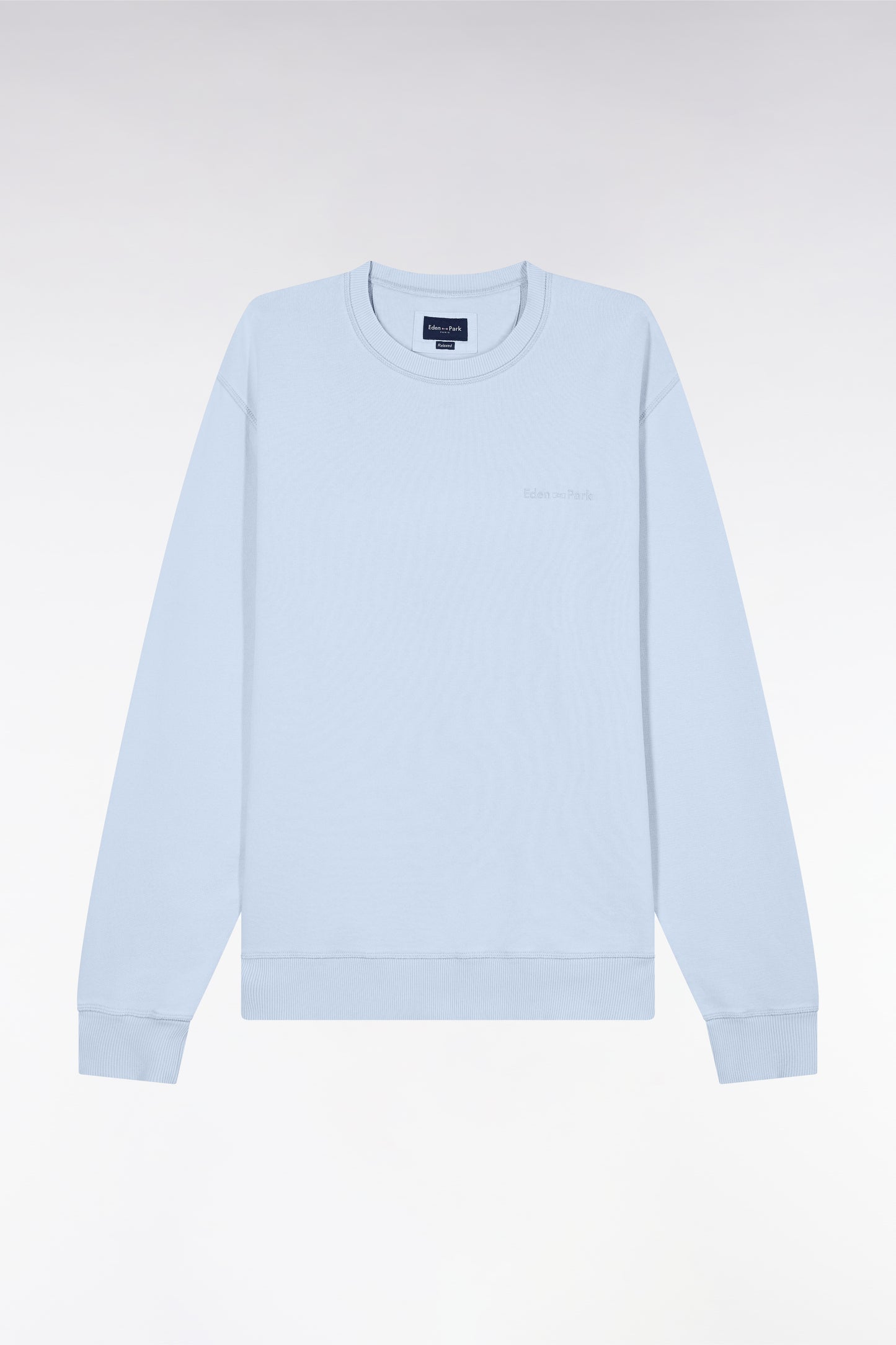 Relaxed-fit overdyed crewneck sweatshirt in sky blue cotton fleece