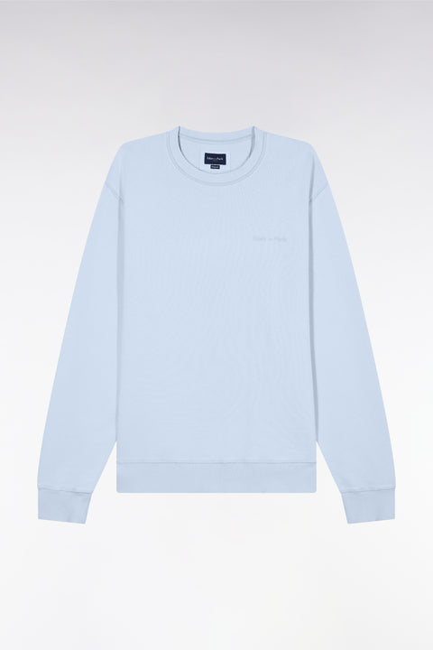 Relaxed-fit overdyed crewneck sweatshirt in sky blue cotton fleece - Image 2