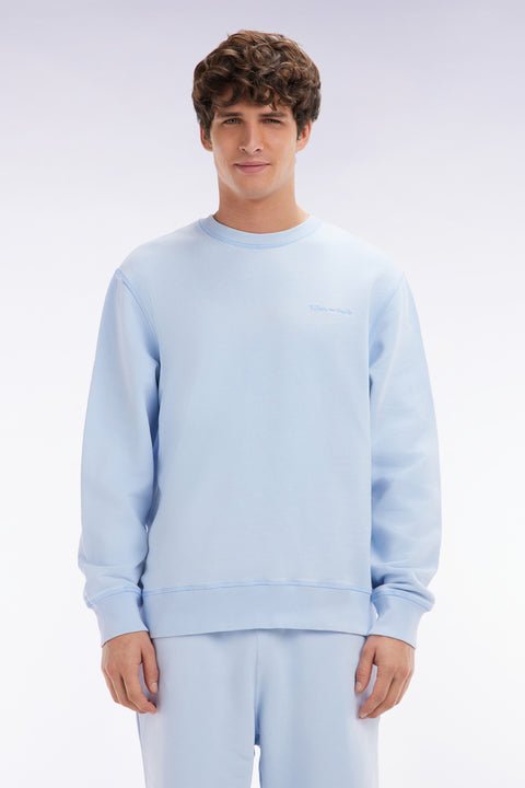 Relaxed-fit overdyed crewneck sweatshirt in sky blue cotton fleece - Image 1