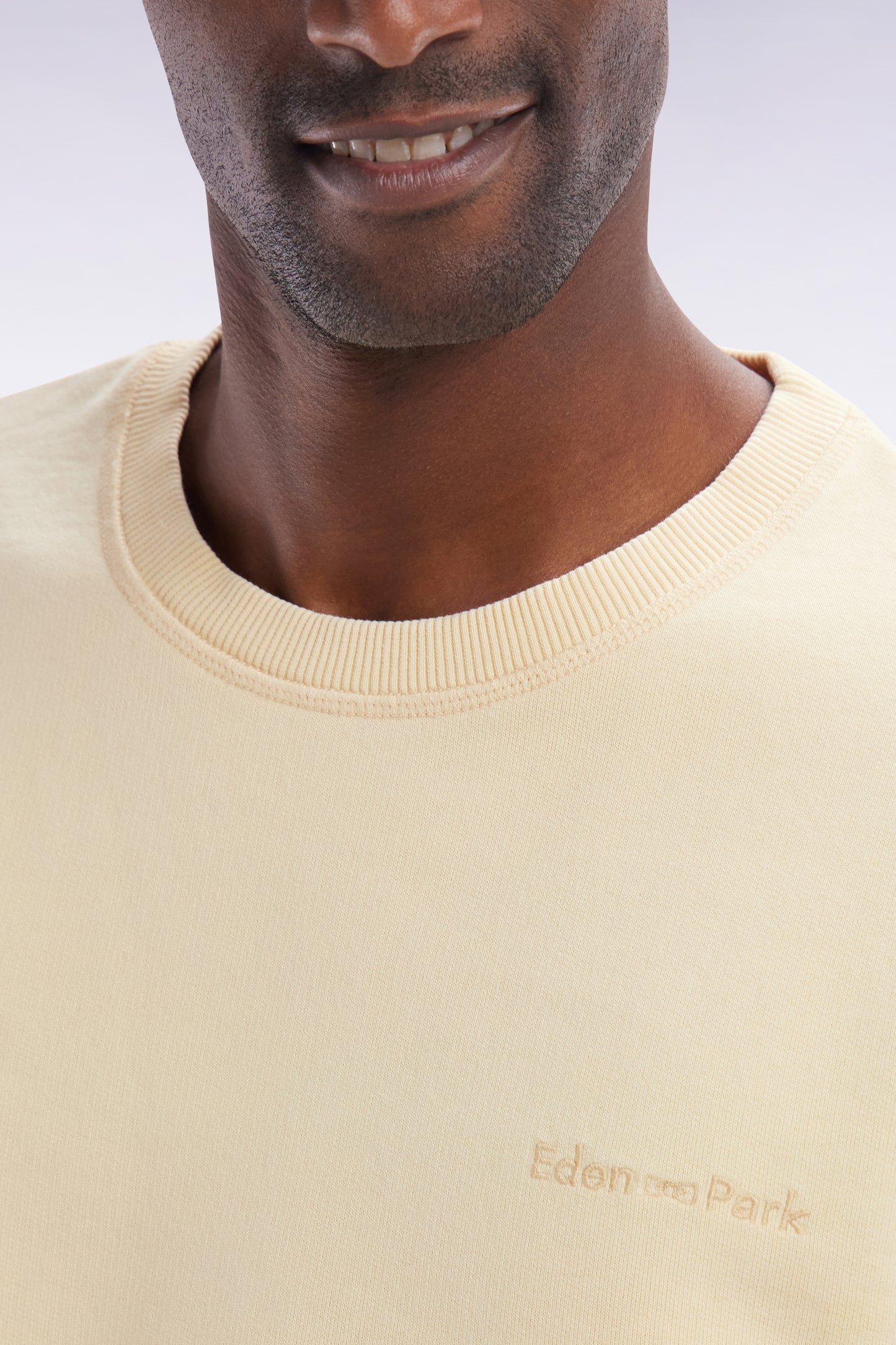 Relaxed-fit overdyed crewneck sweatshirt in ochre cotton fleece