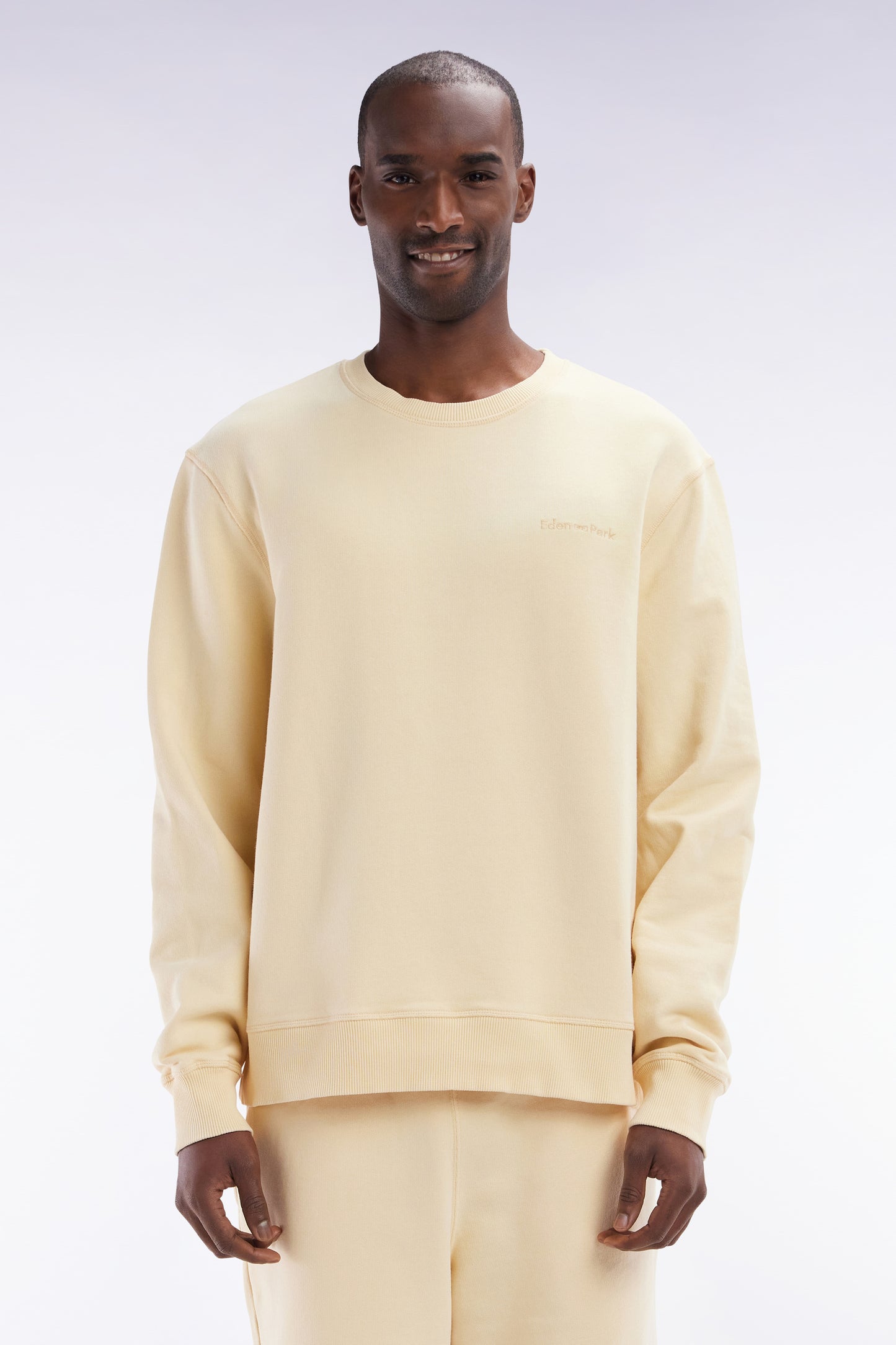 Relaxed-fit overdyed crewneck sweatshirt in ochre cotton fleece