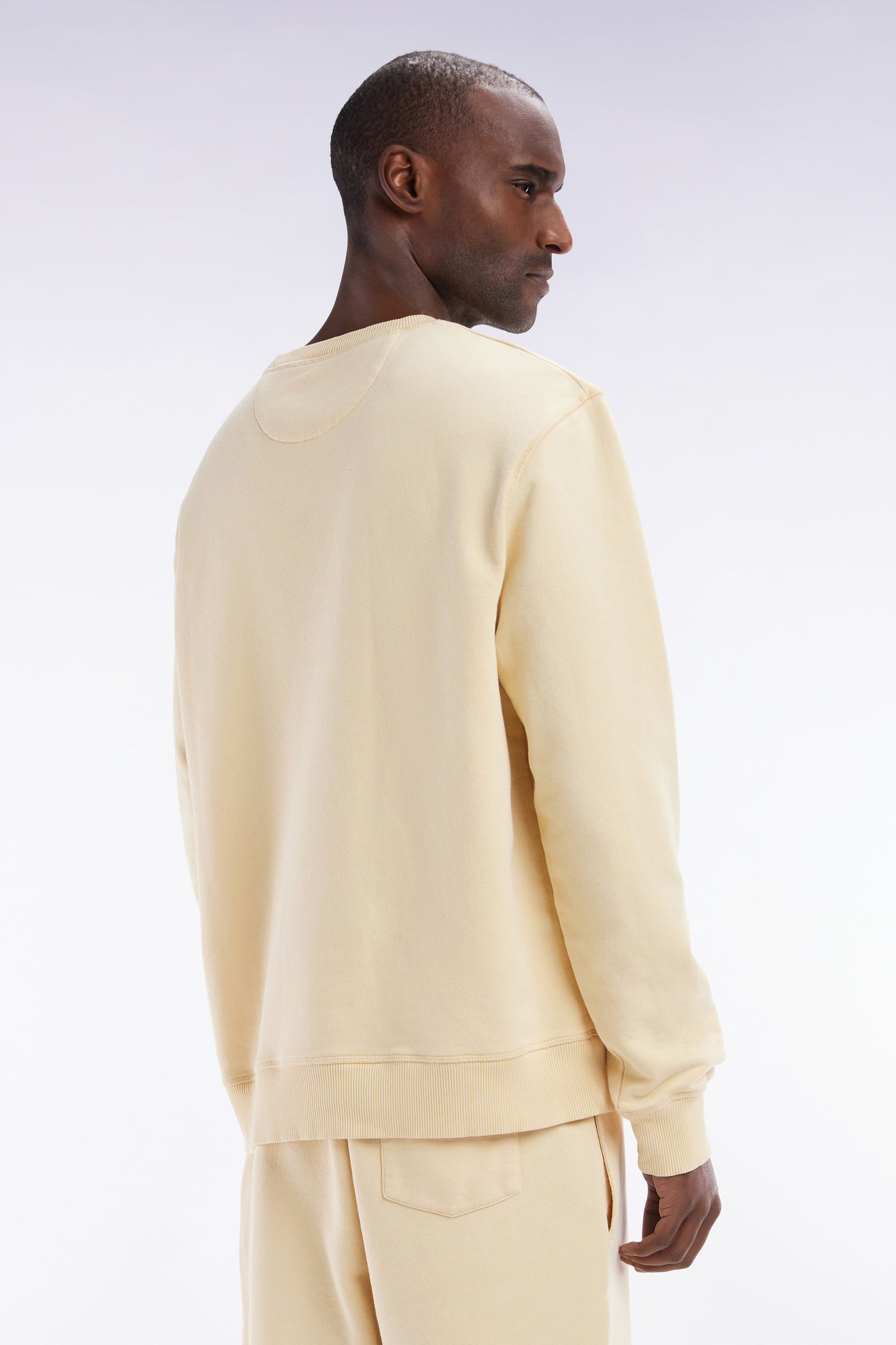 Relaxed-fit overdyed crewneck sweatshirt in ochre cotton fleece