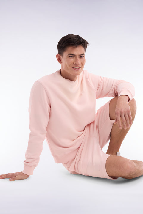 Relaxed-fit overdyed crewneck sweatshirt in light pink cotton fleece - Image 3