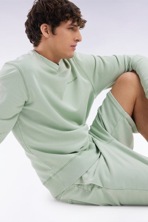 Relaxed-fit overdyed crewneck sweatshirt in sea green cotton fleece - Image 3
