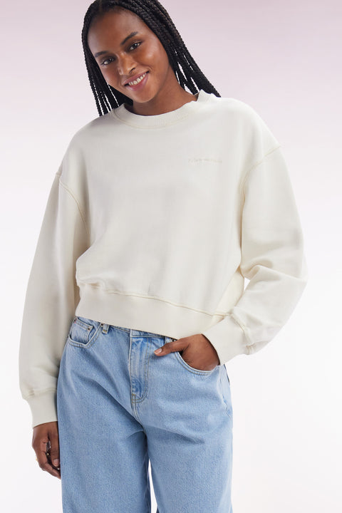 Sweatshirt en coton beige coupe décontractée courte - Image 1