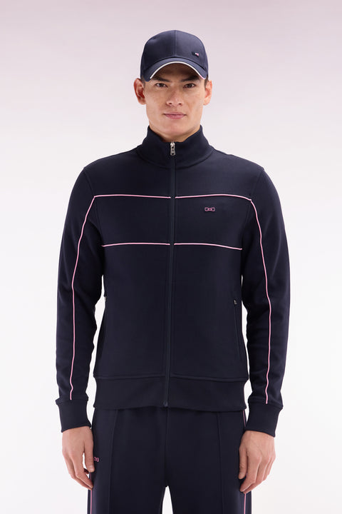 Sweatshirt zippé en coton interlock bleu coupe droite - Image 1