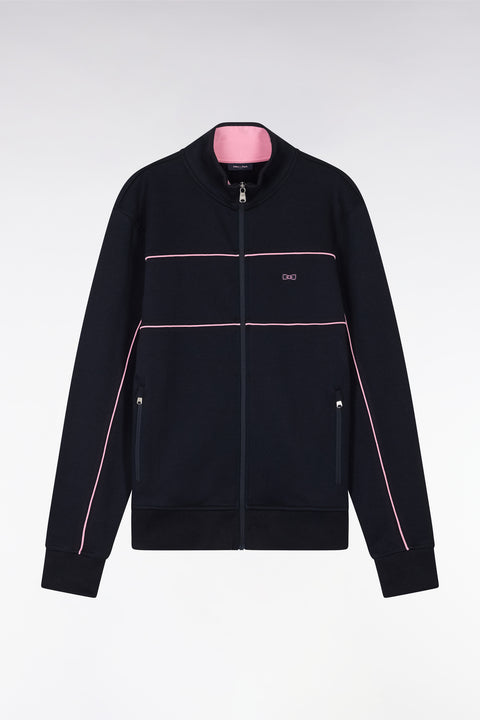 Sweatshirt zippé en coton interlock bleu coupe droite - Image 2