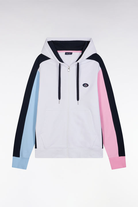 Sweatshirt zippé en molleton coton colorblock blanc coupe droite - Image 2