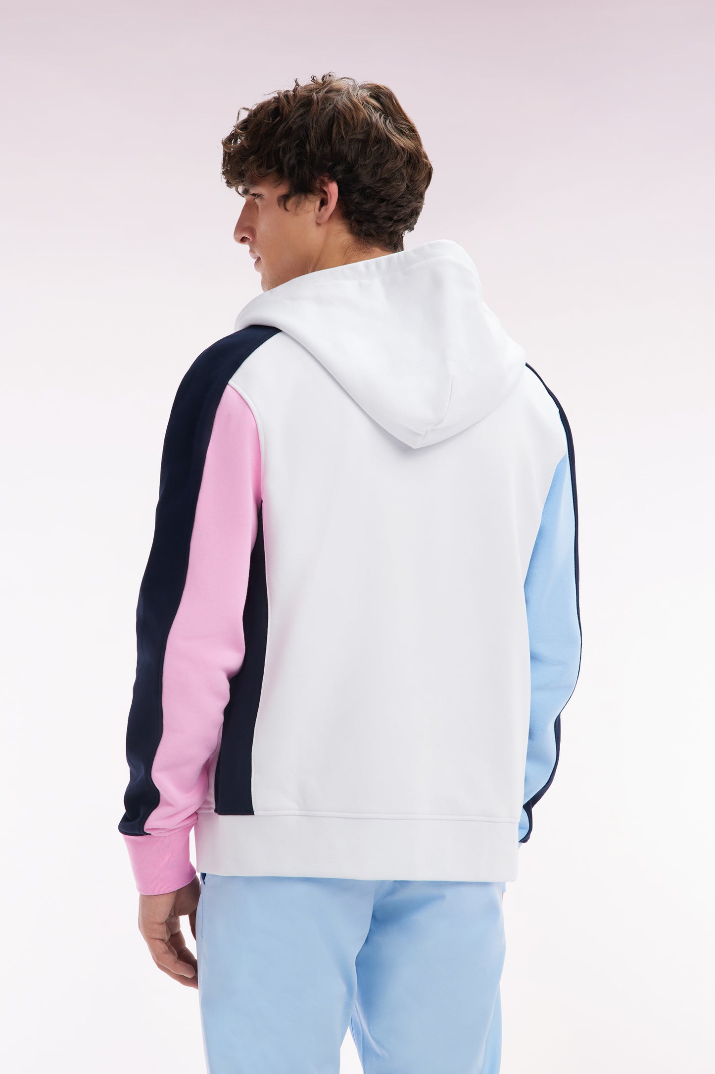 Sweatshirt zippé en molleton coton colorblock blanc coupe droite